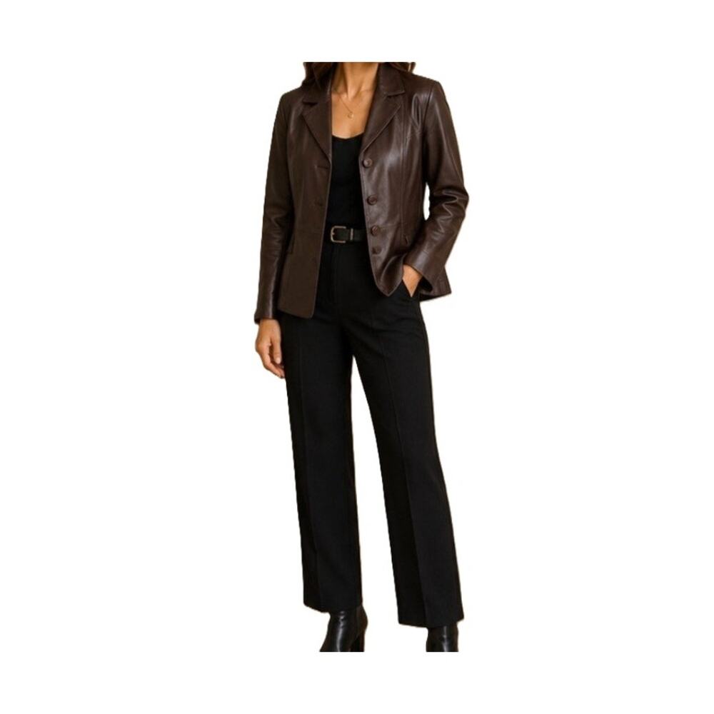 Hannah Leather Jacket Womens Size XL Brown Button Up Collar Lined Vent Lux NWT